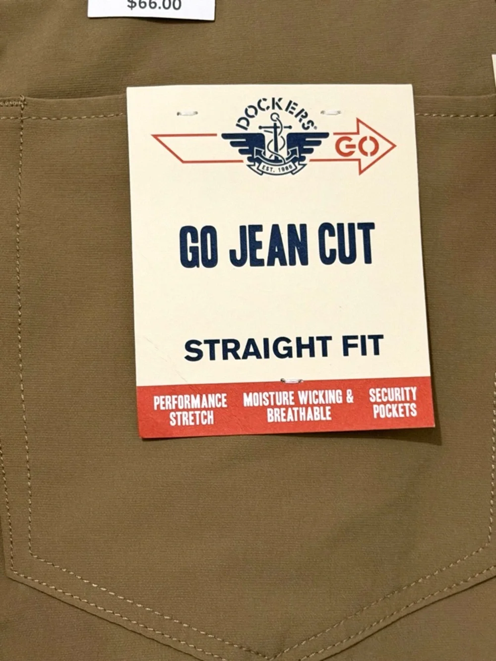 Dockers Pants Go Jean Cut Straight Fit Security Pocket British Khaki Size 34x32